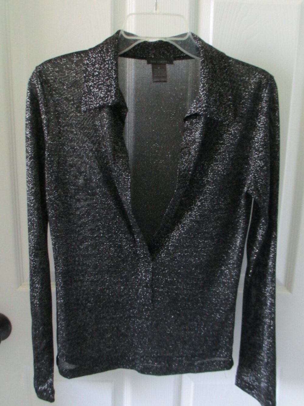 The Limited black metallic long sleeve top with plunging neckline